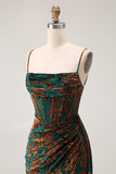 Vestido de dama de honor de terciopelo quemado con serpentina de sirena burdeos con abertura