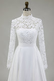Marfil Vestido de novia de satén de cuello alto con encaje