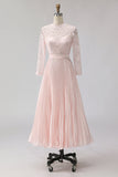 Vestido de midi midi plisado rosa rosa rubor con encaje