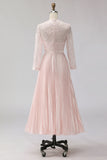 Vestido de midi midi plisado rosa rosa rubor con encaje