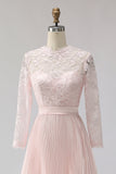 Vestido de midi midi plisado rosa rosa rubor con encaje