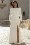 Vestido de novia de talla grande de satín fruncido con escote bateau y escote marfil