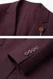 Trajes de 2 piezas con solapa con muescas en rojo oscuro para hombre