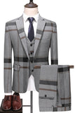 Trajes de 3 piezas a cuadros con solapa con muescas azul oscuro para hombre