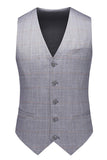Trajes grises de 3 piezas con solapa con muesca para hombre de botonadura simple