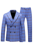 Solapa de pico a cuadros azules 2 piezas Trajes de fiesta