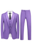 Trajes de Fiesta de Hombre Violeta de Botonadura Sencilla con Solapa con Muescas 3 Piezas