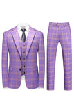 Trajes de Fiesta de Graduación de 3 Piezas con Solapa de Muesca a Rayas Violetas para Hombres