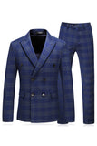 Trajes de fiesta de 3 piezas con solapa de pico a rayas azules para hombre