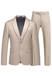 Trajes formales para hombre con solapa de muesca a rayas caqui de 3 piezas