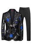 Trajes de fiesta para hombre de 2 piezas con solapa con muesca azul y negro