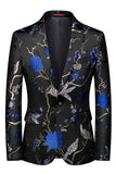 Solapa de muesca azul Trajes de fiesta de jacquard de 3 piezas para hombre