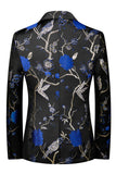 Solapa de muesca azul Trajes de fiesta de jacquard de 3 piezas para hombre