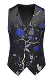 Solapa de muesca azul Trajes de fiesta de jacquard de 3 piezas para hombre