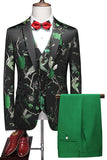 Solapa de muesca azul Trajes de fiesta de jacquard de 3 piezas para hombre