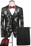 Solapa de muesca azul Trajes de fiesta de jacquard de 3 piezas para hombre