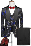 Chal morado Solapa Jacquard 3 piezas Trajes de fiesta para hombre