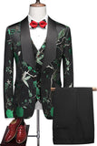 Chal morado Solapa Jacquard 3 piezas Trajes de fiesta para hombre