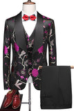 Chal morado Solapa Jacquard 3 piezas Trajes de fiesta para hombre