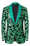 Chal de jacquard verde de 2 piezas con solapa para hombres Trajes de fiesta