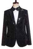 Trajes de fiesta para hombre con solapa de pico de 2 piezas de lentejuelas negras