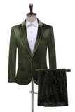 Traje de Graduación para Hombre de 2 Piezas con Solapa con Muescas Verde Purpurina