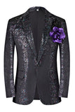 Traje de Graduación para Hombre de 2 Piezas con Solapa con Muescas Negras Brillantes con Flor 3D