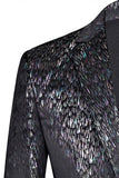 Traje de Graduación para Hombre de 2 Piezas con Solapa con Muescas Negras Brillantes con Flor 3D