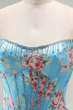 Corsé rosa sin tirantes en línea A, corsé con vestido floral y falda de gasa con volantes