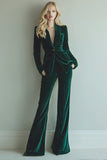 Trajes de negocios con solapa de chal de terciopelo verde oscuro de 2 piezas con bolsillos