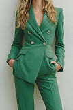 Trajes de negocios de 2 piezas con doble botonadura verde