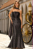 Vestido largo largo de satén sirena de dos piezas, negro y blanco, con bufanda en el cuello
