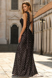 Vestido largo largo de satén sirena de dos piezas, negro y blanco, con bufanda en el cuello