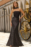 Vestido largo largo de satén sirena de dos piezas, negro y blanco, con bufanda en el cuello
