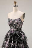 Vestido largo de graduación de fin, con tirantes y lentejuelas en forma de flor rosa negra, con encaje en la espalda