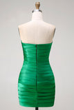Vestido largo de graduación verde oscuro sin tirantes de dos piezas, lazo, con lazos y abertura