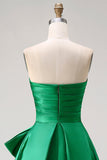 Vestido largo de graduación verde oscuro sin tirantes de dos piezas, lazo, con lazos y abertura