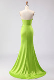 Vestido largo de flores 3D sin tirantes de sirena verde con abertura