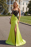 Vestido largo largo de graduación de perna Sirena negra verde con encaje aplicado y abertura