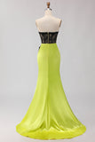 Vestido largo largo de graduación de perna Sirena negra verde con encaje aplicado y abertura