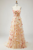 Vestido de graduación Champagne sin tirantes A Line 3D de talla grande con mangas desmontables