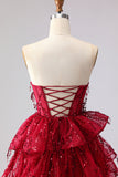 Vestido largo de graduación de lentejuelas con flecos y elegante princesa burdeos, adorno