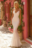 Vestido de novia simple de tirantes de espagueti de sirena marfil