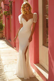 Vestido de novia de manga abullonada de sirena marfil con abertura