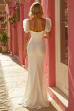Vestido de novia de manga abullonada de sirena marfil con abertura