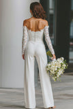 Monos de novia blancos con hombros descubiertos y bolsillos