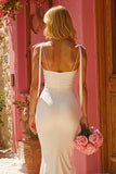 Vestido de novia con tirantes finos de sirena marfil con lazos