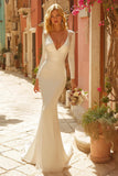 Vestido de novia sirena de manga larga marfil con encaje