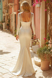 Vestido de novia sirena de manga larga marfil con encaje