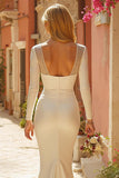 Vestido de novia sirena de manga larga marfil con encaje